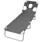 vidaXL Tumbona plegable con cojín de cabeza y respaldo ajustable gris vidaXL Tumbona plegable con cojín de cabeza y respaldo ajustable gris