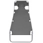 vidaXL Tumbona plegable con cojín de cabeza y respaldo ajustable gris vidaXL Tumbona plegable con cojín de cabeza y respaldo ajustable gris