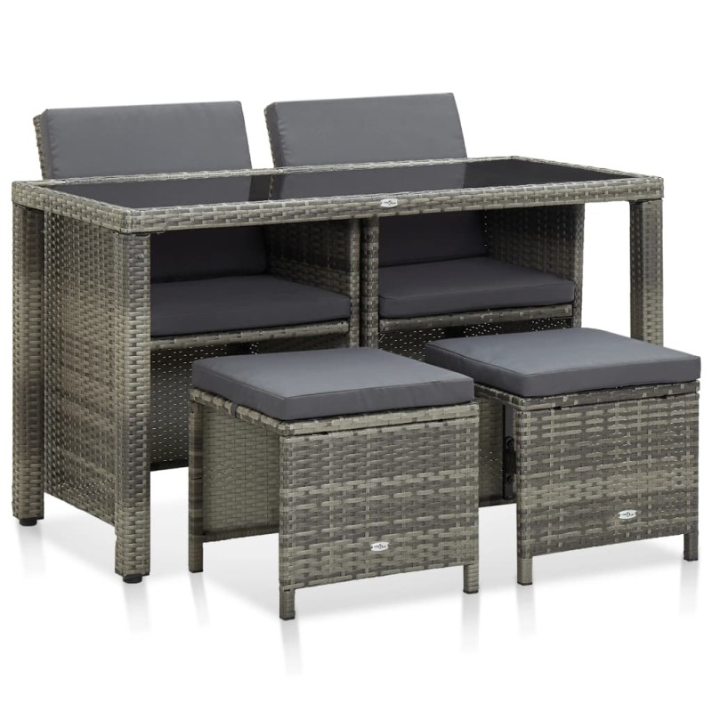 vidaXL Set de comedor de jardín 5 pzas y cojines ratán sintético gris vidaXL Set de comedor de jardín 5 pzas y cojines ratán sintético gris