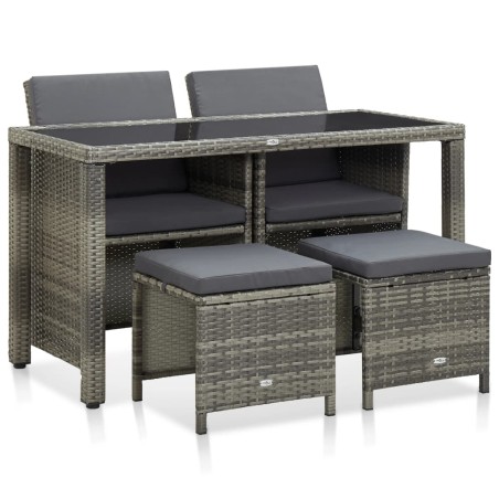 vidaXL Set de comedor de jardín 5 pzas y cojines ratán sintético gris