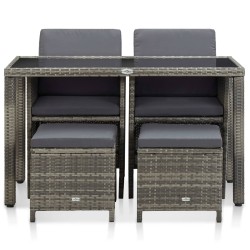 vidaXL Set de comedor de jardín 5 pzas y cojines ratán sintético gris