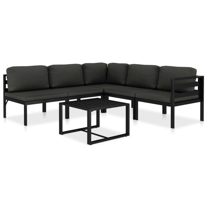vidaXL Set muebles de jardín 6 pzas y cojines aluminio gris antracita vidaXL Set muebles de jardín 6 pzas y cojines aluminio gris antracita