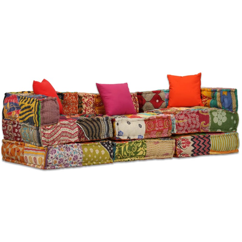 vidaXL Puf modular de 3 plazas de tela patchwork vidaXL Puf modular de 3 plazas de tela patchwork