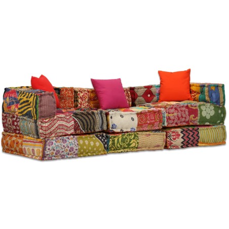 vidaXL Puf modular de 3 plazas de tela patchwork