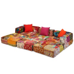 vidaXL Puf modular de 3 plazas de tela patchwork