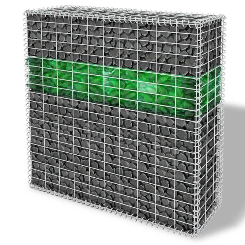 vidaXL Muro de gaviones jardín con piedras de vidrio LED 100x30x100cm vidaXL Muro de gaviones jardín con piedras de vidrio LED 100x30x100cm