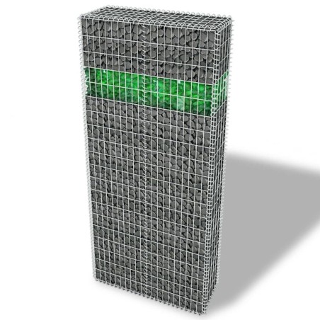 vidaXL Muro de gaviones jardín con piedras de vidrio y LED 85x30x200cm