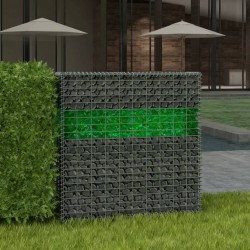 vidaXL Muro de gaviones jardín con piedras de vidrio y LED 85x30x200cm