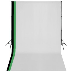 vidaXL Kit estudio 3 telones fondo algodón estructura ajustable 3x5 m