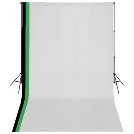 vidaXL Kit estudio 3 telones fondo algodón estructura ajustable 3x5 m