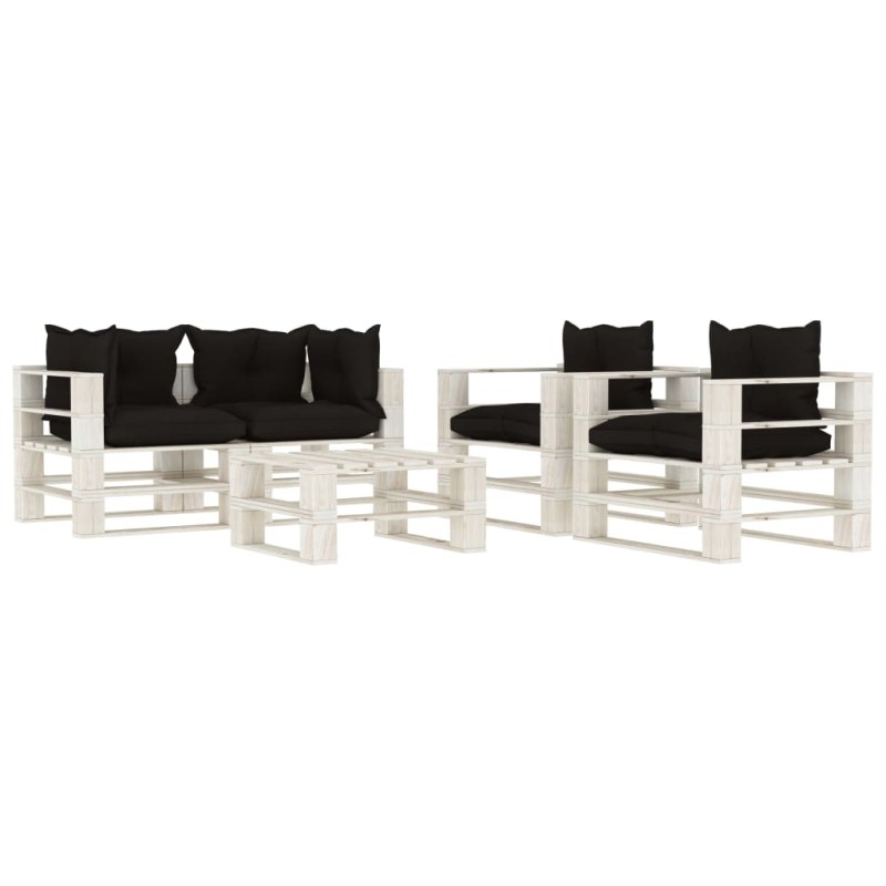 vidaXL Set muebles de palés para jardín 5 piezas madera cojines negros vidaXL Set muebles de palés para jardín 5 piezas madera cojines negros