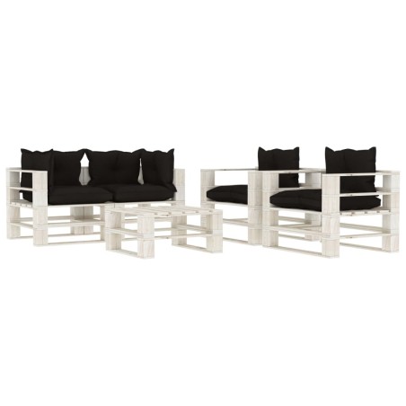 vidaXL Set muebles de palés para jardín 5 piezas madera cojines negros
