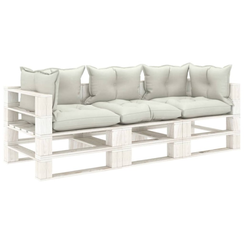 vidaXL Sofá de palets 3 plazas de jardín madera con cojines beige vidaXL Sofá de palets 3 plazas de jardín madera con cojines beige