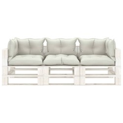 vidaXL Sofá de palets 3 plazas de jardín madera con cojines beige