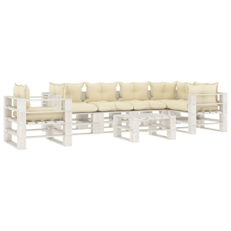 vidaXL Set muebles de palets de jardín 6 pzas madera cojines crema