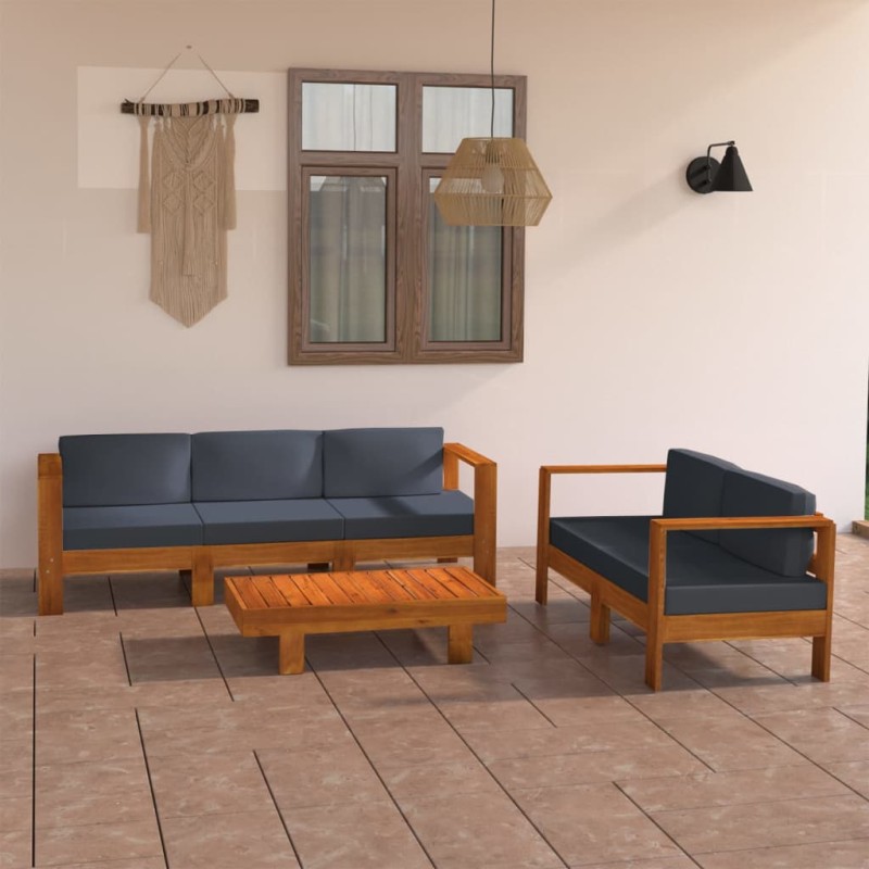 vidaXL Muebles de jardín 5 pzas con cojines gris oscuro madera acacia vidaXL Muebles de jardín 5 pzas con cojines gris oscuro madera acacia
