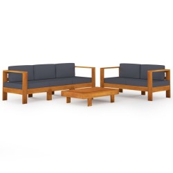vidaXL Muebles de jardín 5 pzas con cojines gris oscuro madera acacia 