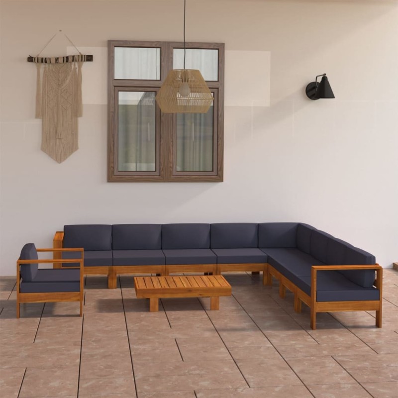 vidaXL Muebles de jardín 10 pzas con cojines madera acacia gris oscuro vidaXL Muebles de jardín 10 pzas con cojines madera acacia gris oscuro