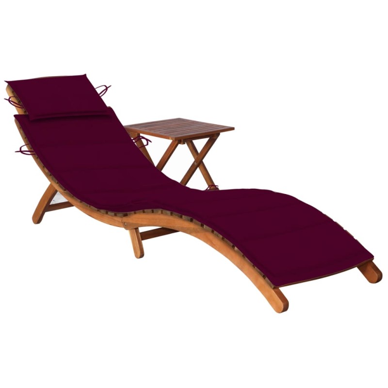 vidaXL Tumbona de jardín con mesa y cojín madera maciza de acacia vidaXL Tumbona de jardín con mesa y cojín madera maciza de acacia