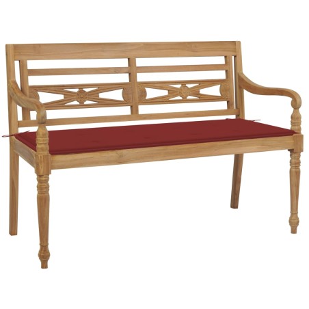vidaXL Banco Batavia madera maciza de teca con cojín rojo 120 cm