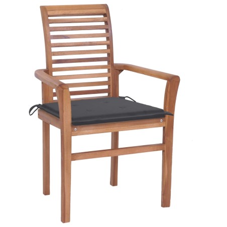 vidaXL Sillas de comedor 2 uds madera teca con cojines gris antracita