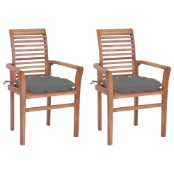 vidaXL Sillas de comedor 2 uds madera maciza de teca con cojines gris