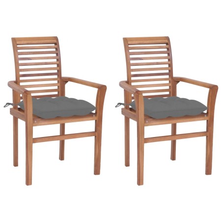 vidaXL Sillas de comedor 2 uds madera maciza de teca con cojines gris