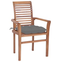 vidaXL Sillas de comedor 2 uds madera maciza de teca con cojines gris