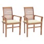 vidaXL Sillas de comedor 2 uds madera maciza de teca con cojines crema vidaXL Sillas de comedor 2 uds madera maciza de teca con cojines crema