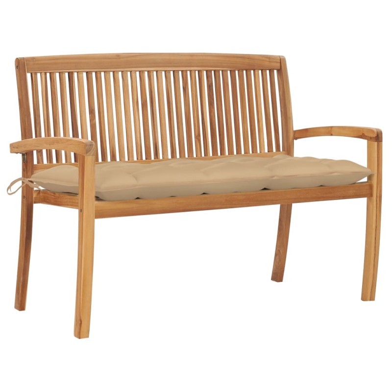 vidaXL Banco de jardín apilable y cojín madera maciza de teca 128,5 cm vidaXL Banco de jardín apilable y cojín madera maciza de teca 128,5 cm