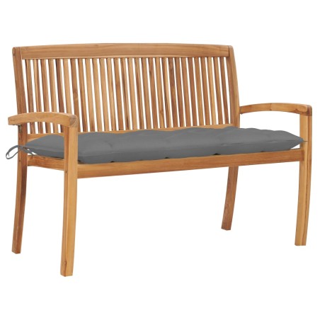vidaXL Banco de jardín apilable y cojín madera maciza de teca 128,5 cm