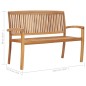 vidaXL Banco de jardín apilable y cojín madera maciza de teca 128,5 cm vidaXL Banco de jardín apilable y cojín madera maciza de teca 128,5 cm