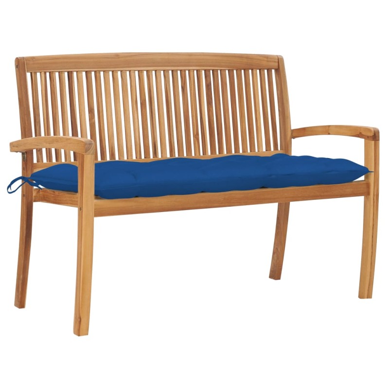 vidaXL Banco de jardín apilable y cojín madera maciza de teca 128,5 cm vidaXL Banco de jardín apilable y cojín madera maciza de teca 128,5 cm