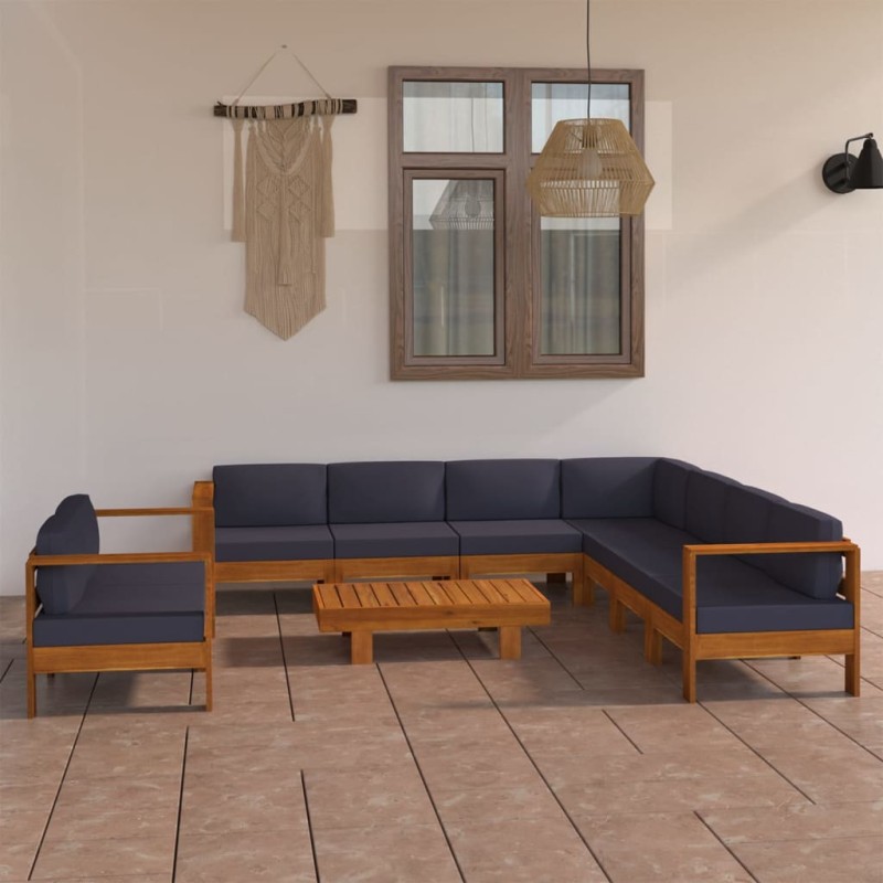 vidaXL Muebles de jardín 9 pzas con cojines gris oscuro madera acacia vidaXL Muebles de jardín 9 pzas con cojines gris oscuro madera acacia