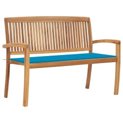 vidaXL Banco de jardín apilable con cojín madera maciza teca 128,5 cm