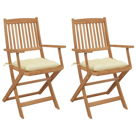 vidaXL Sillas de jardín plegables 2 uds y cojines madera maciza acacia