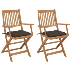 vidaXL Sillas de jardín plegables 2 uds y cojines madera maciza acacia
