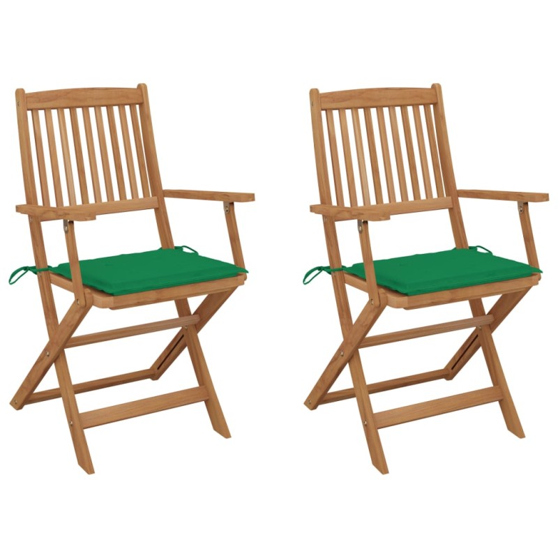 vidaXL Sillas de jardín plegables 2 uds y cojines madera maciza acacia vidaXL Sillas de jardín plegables 2 uds y cojines madera maciza acacia