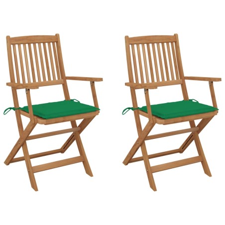 vidaXL Sillas de jardín plegables 2 uds y cojines madera maciza acacia