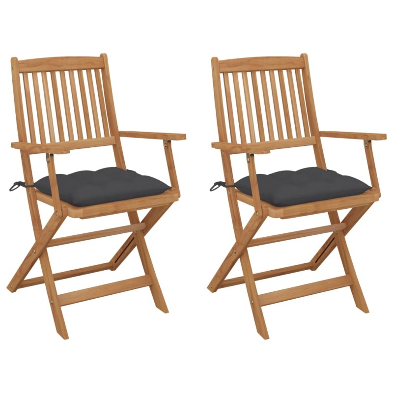 vidaXL Sillas de jardín plegables 2 uds y cojines madera maciza acacia vidaXL Sillas de jardín plegables 2 uds y cojines madera maciza acacia