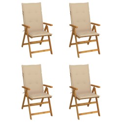 vidaXL Sillas de jardín reclinables 4 uds madera maciza acacia cojines