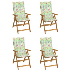 vidaXL Sillas de jardín reclinables 4 uds madera maciza acacia cojines