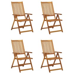 vidaXL Sillas de jardín reclinables 4 uds madera maciza acacia cojines