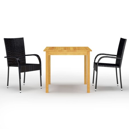 vidaXL Juego de comedor para jardín 3 piezas negro