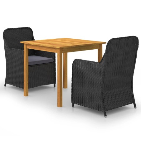 vidaXL Juego de comedor para jardín 3 piezas negro
