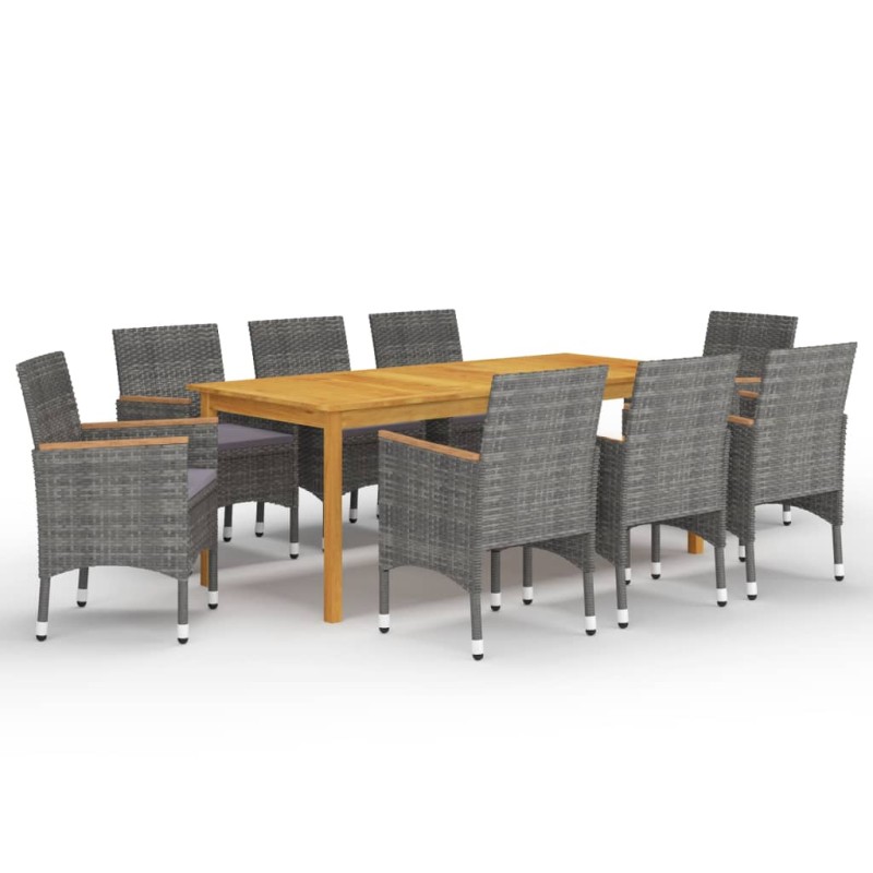 vidaXL Juego de comedor de jardín 9 piezas gris
