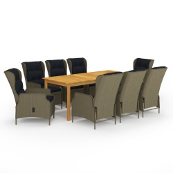 vidaXL Juego de comedor de jardín de 9 piezas marrón