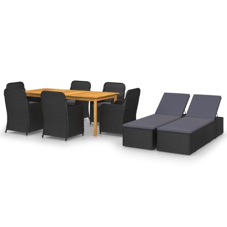 vidaXL Juego de comedor para jardín de 9 piezas negro