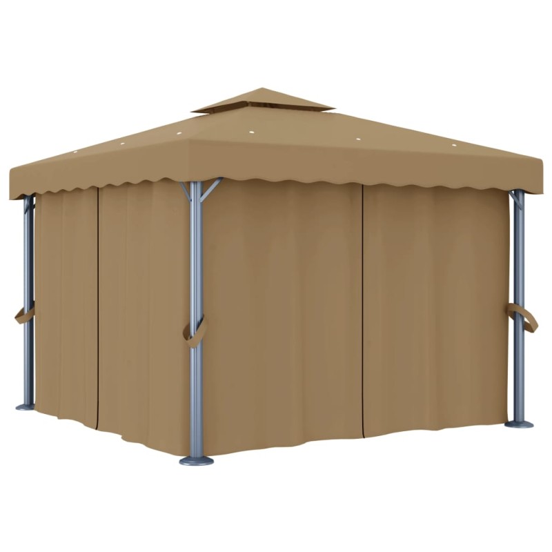 vidaXL Cenador con cortina gris taupe aluminio 3x3 m vidaXL Cenador con cortina gris taupe aluminio 3x3 m