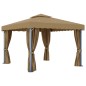 vidaXL Cenador con cortina gris taupe aluminio 3x3 m vidaXL Cenador con cortina gris taupe aluminio 3x3 m